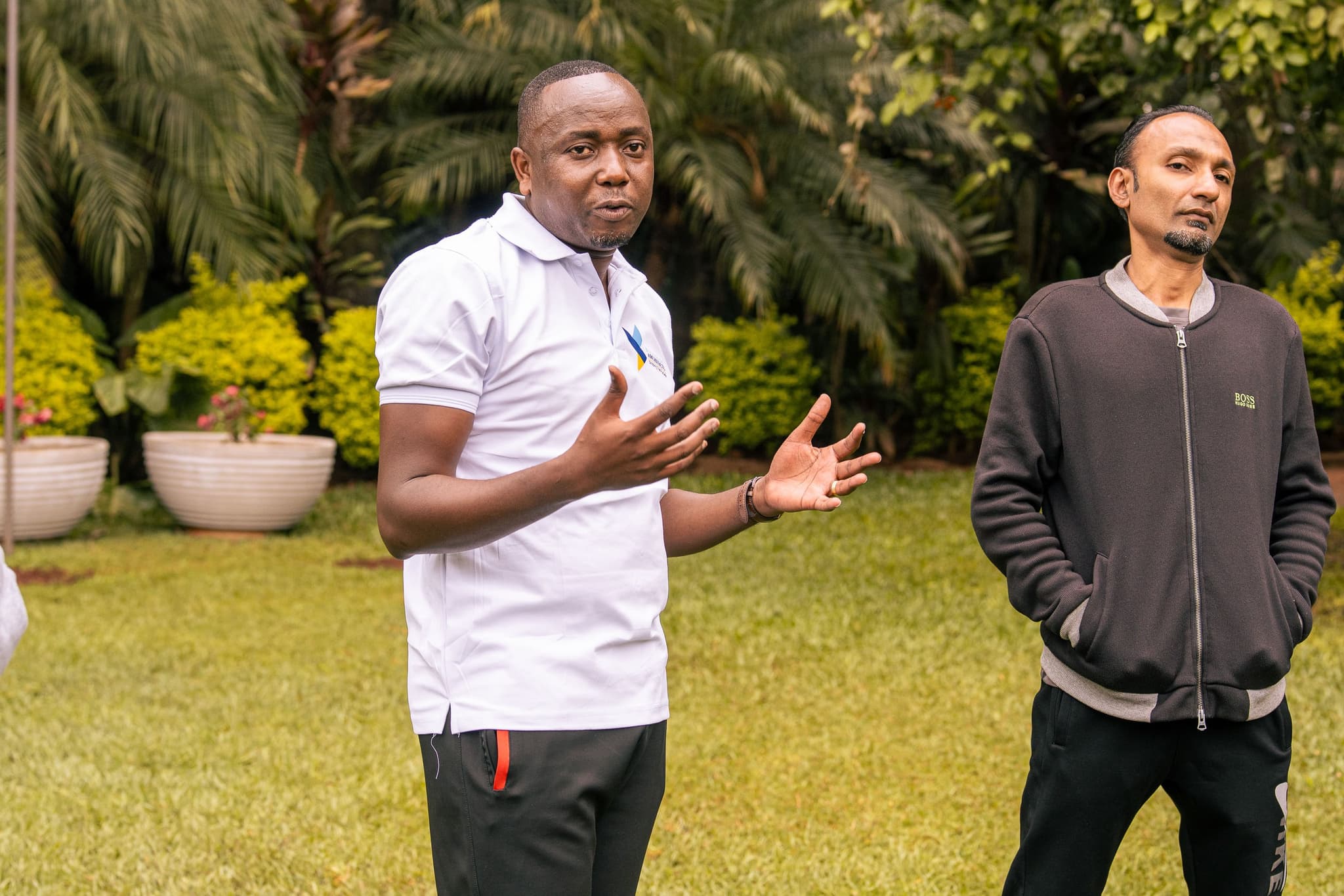 Team members taking part in a corporate team building programme